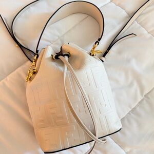 FF Cream Embossed Bucket Bag